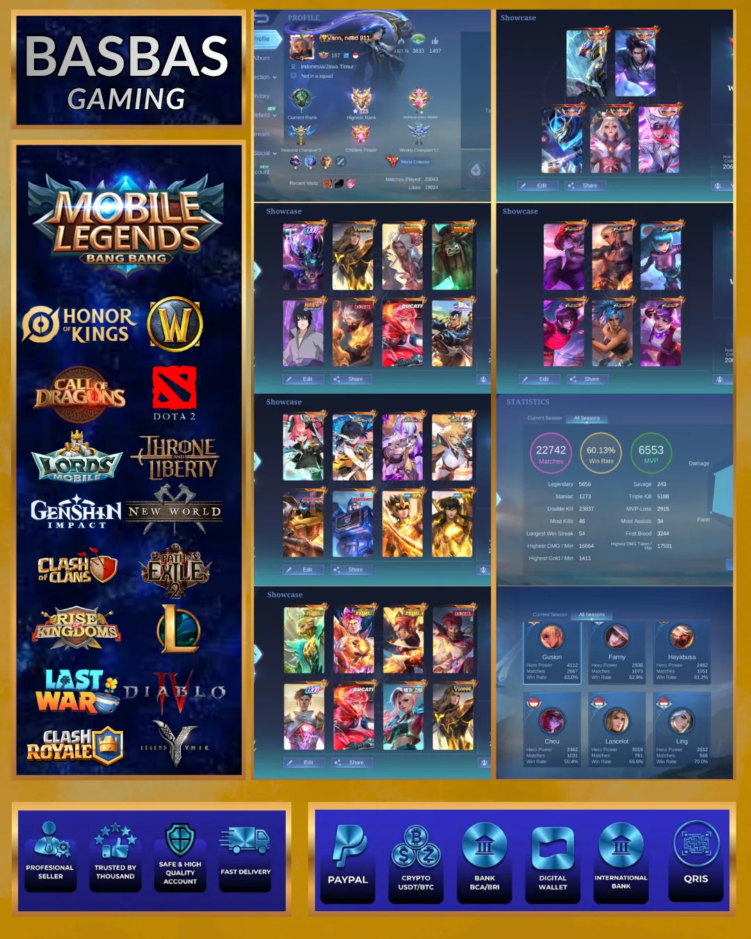 5 Legend | High WR Mobile Legends account